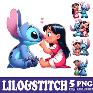 Lilo and Stitch Watercolor PNG Designs: Sublimation Art (5 PNG Files)
