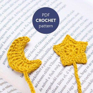 PDF Crochet Pattern - Minimal Star and Moon Bookmark