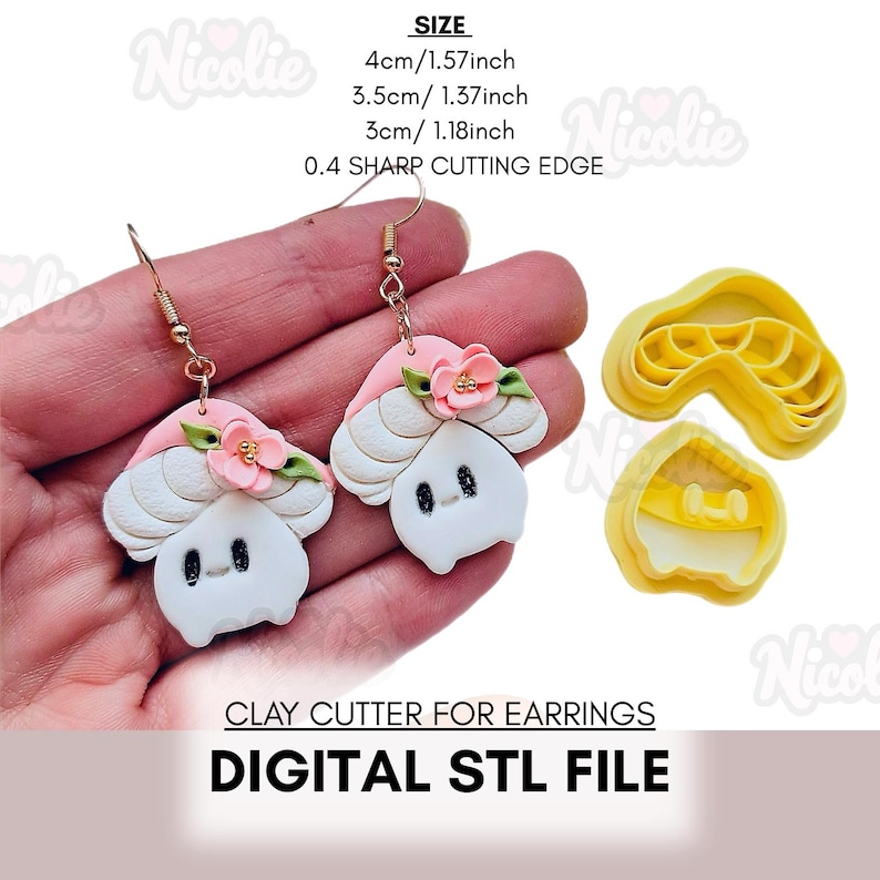 Arquivo STL digital | Cortador de argila polimérica em formato de cogumelo | Cortador de argila de primavera | Cortador de argila fofo em formato STL imagem 1