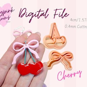 Cherry Bow Polymer Clay Cutter | Digital STL File | Fruit Clay Cutter | Clay Tools | Valentine Clay Cutter