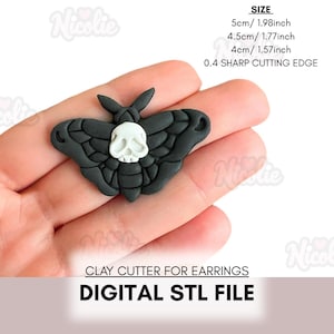 NUEVO cortador de arcilla polimérica con forma de calavera de polilla y cabeza de muerte / Archivo STL digital / Cortador de arcilla gótico