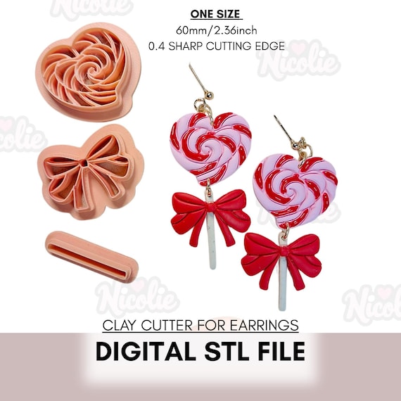Lollipop Heart Polymer Clay Cutter STL | Digital File for Polymer Clay Earrings | Valentine Clay Tool Cutter
