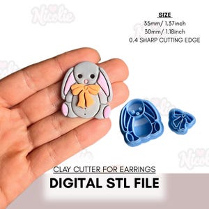 Cute Bunny With Bow Polymer Clay Cutter | Digital STL File | Sharp Clay Cutter