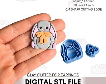 Cute Bunny With Bow Polymer Clay Cutter | Digital STL File | Sharp Clay Cutter