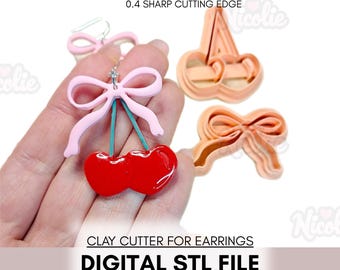 Cherry Bow Polymer Clay Cutter | Digital STL File | Fruit Clay Cutter | Clay Tools | Valentine Clay Cutter