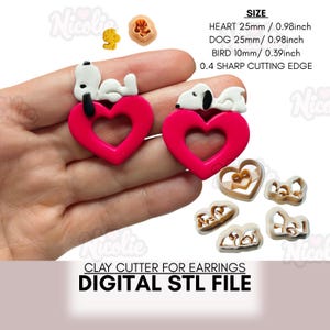 STL Digital File - Charlie's Dog Heart Polymer Clay Earrings Cutter