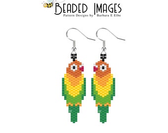 Love Bird Beaded Earring or Charm Pattern: Miyuki Delica Brick Stitch (PDF Download) #325