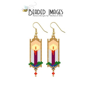 Christmas Candle Beaded Earring or Charm Pattern - Brick or Peyote Stitch pdf Download for Miyuki Delica Seed Beads #396