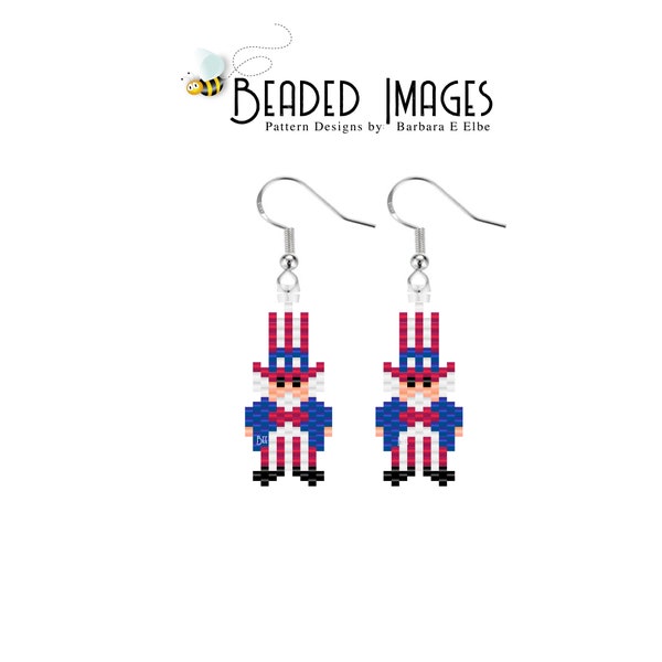 Uncle Sam Beaded Brick Stitch Earring or Charm Pattern - Brick or Peyote Stitch pdf Download for Miyuki Delica Seed Beads #481