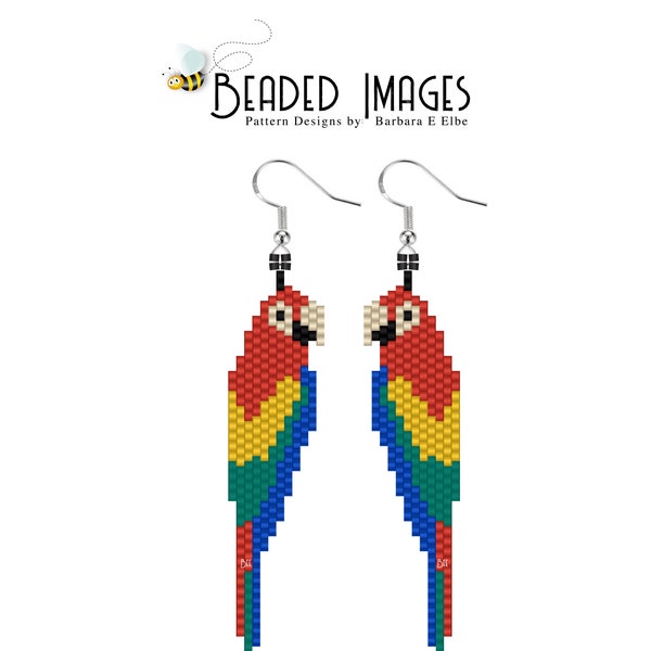 Red Macaw Beaded Earring or Charm PATTERN 310