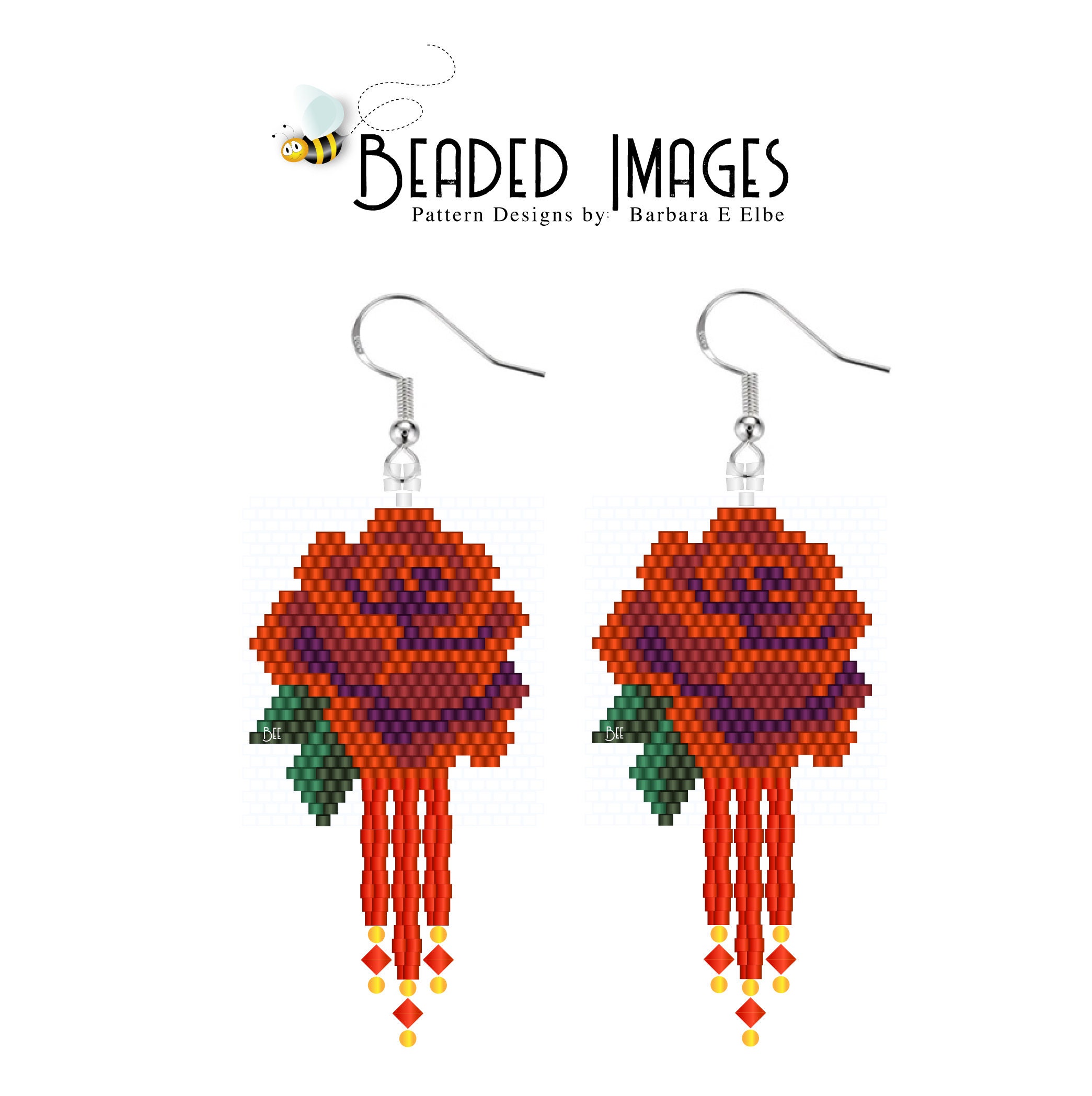 Red Rose Beaded Earrings PATTERN 34ER Etsy