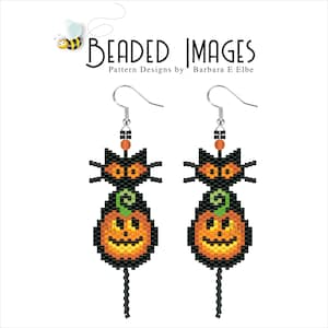 Boucle d'oreille chat citrouille ou motif breloque - téléchargement pdf au point brique ou peyote pour rocailles Miyuki Delica #519