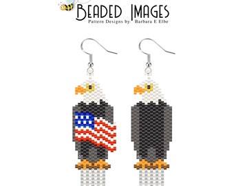 Bald Eagle US Flag Brick Stitch Earring or Charm Pattern - Brick or Peyote Stitch pdf Download for Miyuki Delica Seed Beads #I 381