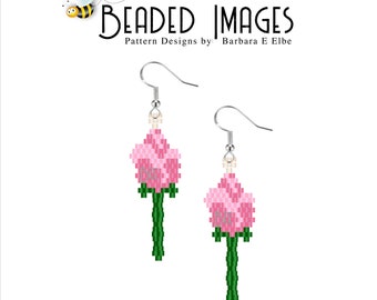 Pink Rosebud Brick Stitch Earring or Charm Pattern - Brick or Peyote Stitch pdf Download for Miyuki Delica Seed Beads #362