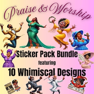Dix autocollants afro-américains de louange et de culte | Pack d'autocollants foi chrétienne |  Stickers pour agenda | Autocollants en téléchargement numérique Clipart PNG