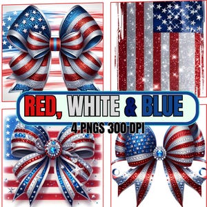 Patriottische glitterstrikbundel van 4 afbeeldingen met Amerikaanse vlagontwerpen, rood-wit-blauwe ster, clipart, png-bestand voor 4 juli ambachtelijke projecten
