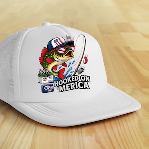 T-shirt de pêche patriotique avec drapeau américain, achigan, chapeau, lunettes et glacière - T-shirt graphique drôle pêcheur américain du 4 juillet rouge blanc bleu