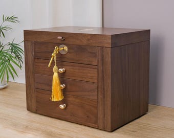 Jewelry box/mirror walnut jewelry box/locked jewelry box/handmade custom jewelry storage box/personalized gift/gift for mom