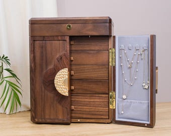 Jewelry box/jewelry storage box/handmade vintage jewelry box/walnut jewelry box with mirror/custom wooden jewelry box/Gift for her
