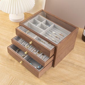 Schmuckschatulle / Schmuckschatulle mit Glasaufsatz - Klar / Handgefertigte Walnuss Schmuckschatulle / Jubiläumsgeschenk / Personalisiertes Geschenk