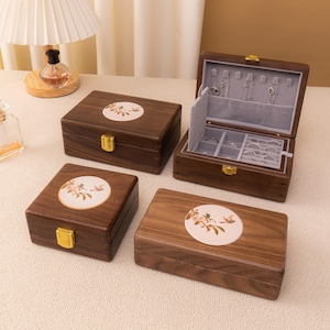 Cajas de joyería/cajas de almacenamiento de joyería de madera/cajas de viaje para mujeres/cajas de joyería personalizadas/buenas para viajar, caja de joyería portátil de nogal