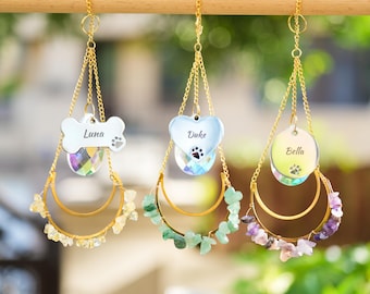 Puente arcoíris personalizado para mascotas, dijes grabados para mascotas queridas, atrapasol con piedra curativa, regalo conmemorativo para mascotas, regalo por la pérdida de una mascota, regalo para amantes de las mascotas