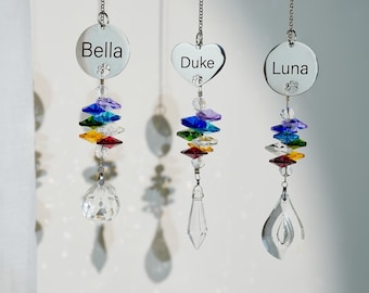 Puente arcoíris personalizado para mascotas, dijes grabados para mascotas queridas, atrapasol de cristal, regalo conmemorativo para mascotas, regalo para la pérdida de una mascota, regalo para amantes de las mascotas