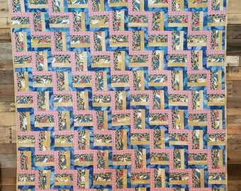 Quilt,  patchwork quilt, vintage fabric Quilt, one of a kind quilt, log cabin quilt