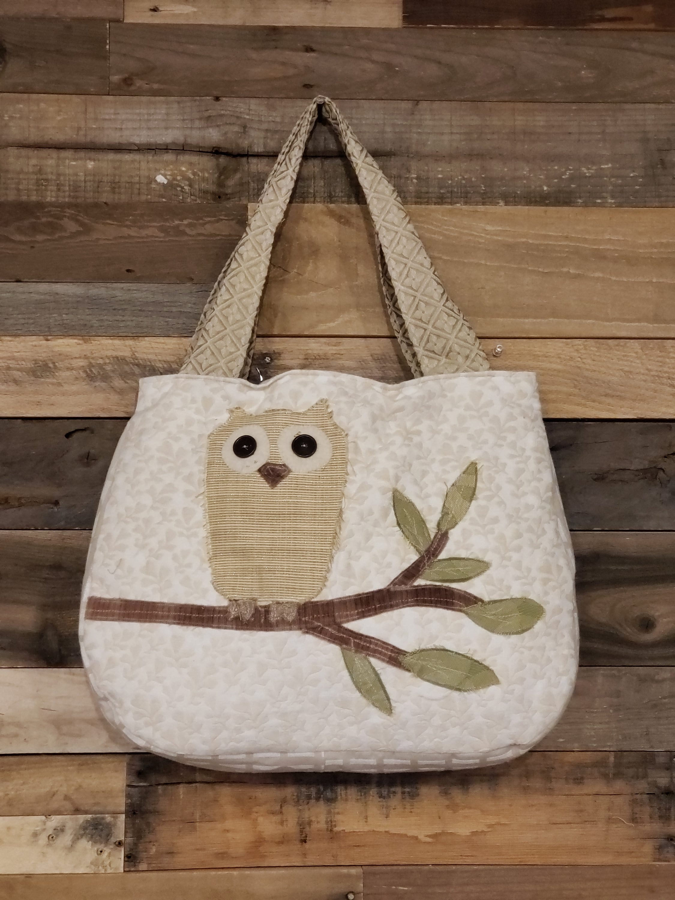 Handbag, womens bag, owl applique bag, vintage fabric handbag, OOAK handbag, shabby chic bag