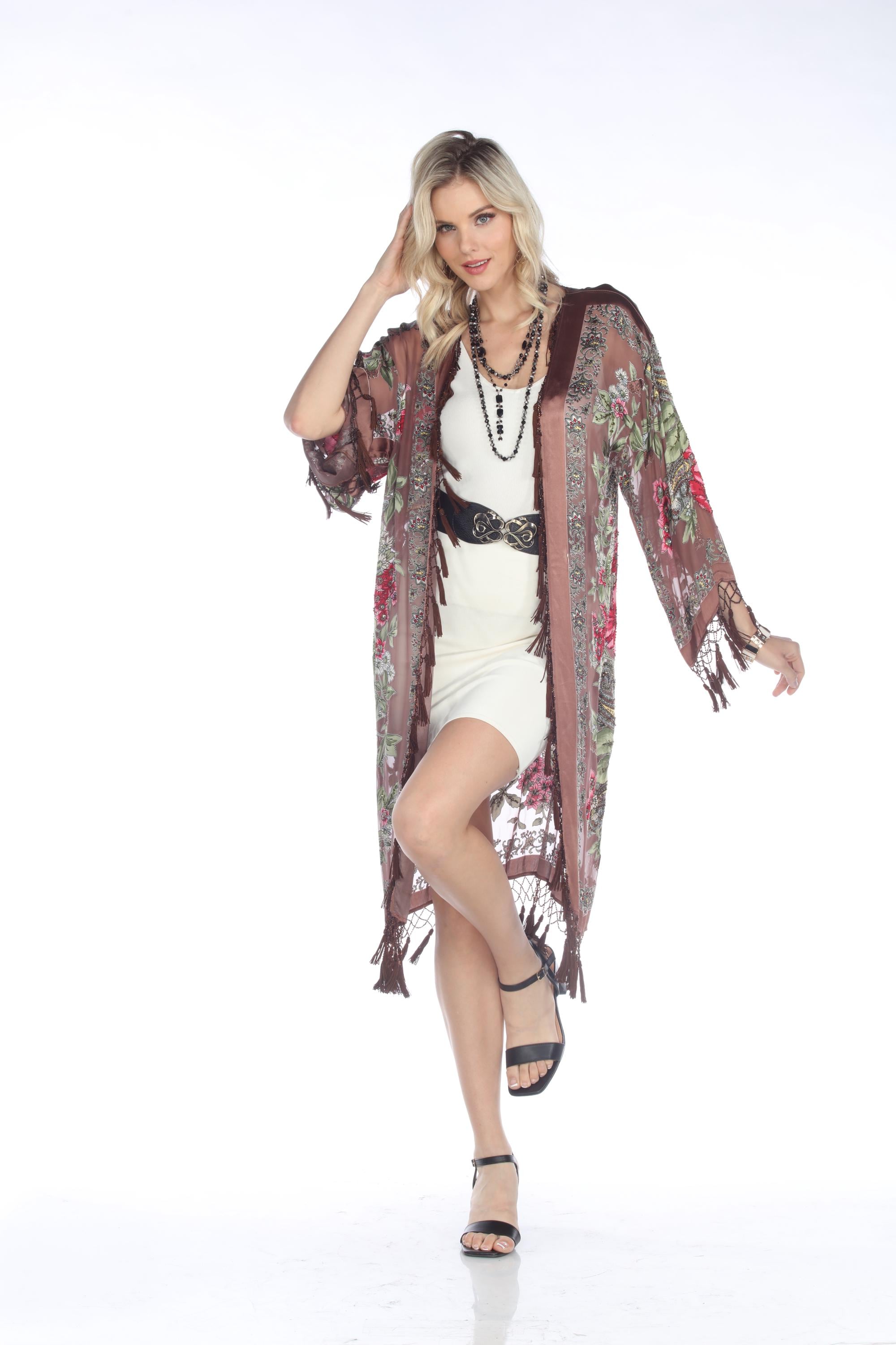 Long Embroidered Detail Oversize Kimono - FEATHER GRAY
