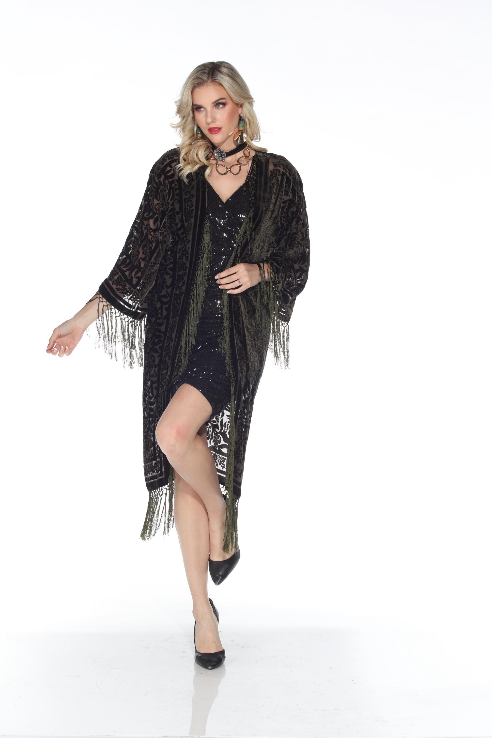 DUA EMBELLISHED KIMONO - OLIVE