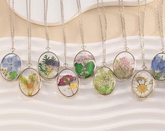 Birth Flower Necklace, Real Flower Necklace for Her, Dried Pressed Flower Necklace, Mom Jewelry Gift, Mothers Day Gift for Grandma Mama Nana