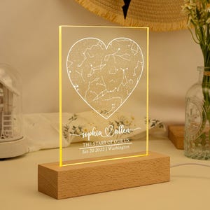Carte des étoiles personnalisée par date, veilleuse de carte, veilleuse de carte des étoiles, lumière de la carte graphique de la constellation, cadeau pour petit ami et petite amie, cadeau de fiançailles