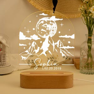 Personalized Night Light, Kid Bedroom Decor, Baby Night Light Gift, Moon and Star Night Light, Birthday Gift for Kids Boy Girl, Nursery Lamp