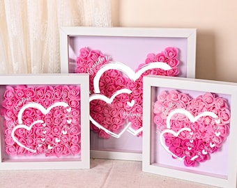 Personalisierter Oma Blumen-Schattenkasten, Rosen-Herz-Fotorahmen, Muttertagsgeschenk