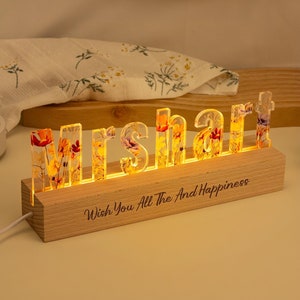 Luz de noche con letras y nombre personalizadas, luz de noche con flores e iniciales, regalo de agradecimiento para el maestro, regalo de cumpleaños para un amigo, decoración del hogar