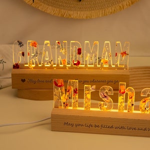 Luz de noche personalizada con flor, lámpara con nombre y letra de flor colorida, luz de noche con nombre personalizado, regalo de cumpleaños para mamá/bebé, regalo para el día de la madre