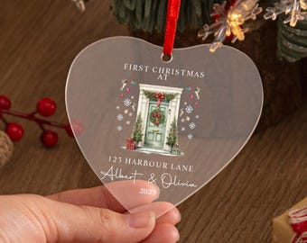 Adorno navideño para nuestra primera Navidad en casa nueva, adorno navideño personalizado como recuerdo para el nuevo hogar, decoración para el árbol de Navidad, adorno navideño para pareja