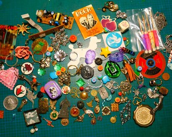 Destash Collection Junk Drawer of 123 Pieces for Repurpose or Jewelry Making or Assemblage