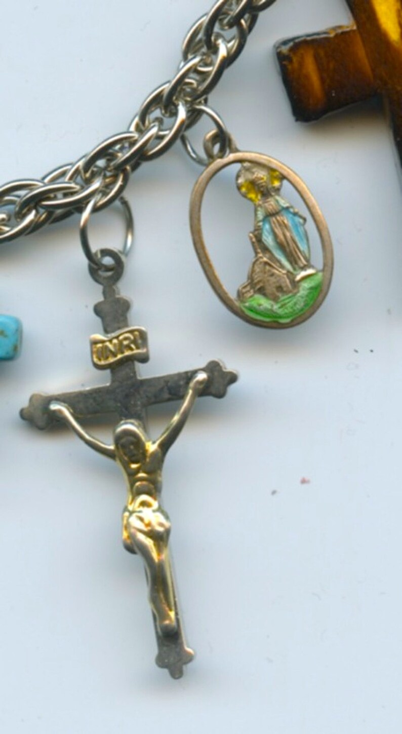 Vintage Religious Medals and Crosses Charm Bracelet Made With Etsy