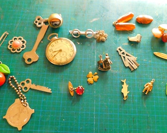 Destash Collection Junk Drawer of 24 Mostly Vintage Pieces for Repurpose or Jewelry Making or Assemblage Free Shipping!