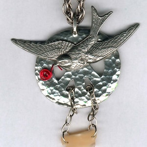 Statement Piece Flying Bird Peace metal pewter embellished unusual pendant