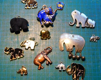 Lot of 14 elephant charms for bracelets necklaces and jewelry accents