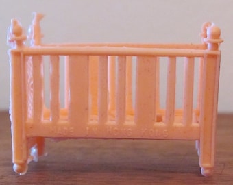 1950's Hong Kong Vintage Miniature Pink Plastic Baby's Crib Furniture for Doll's House or Assemblage