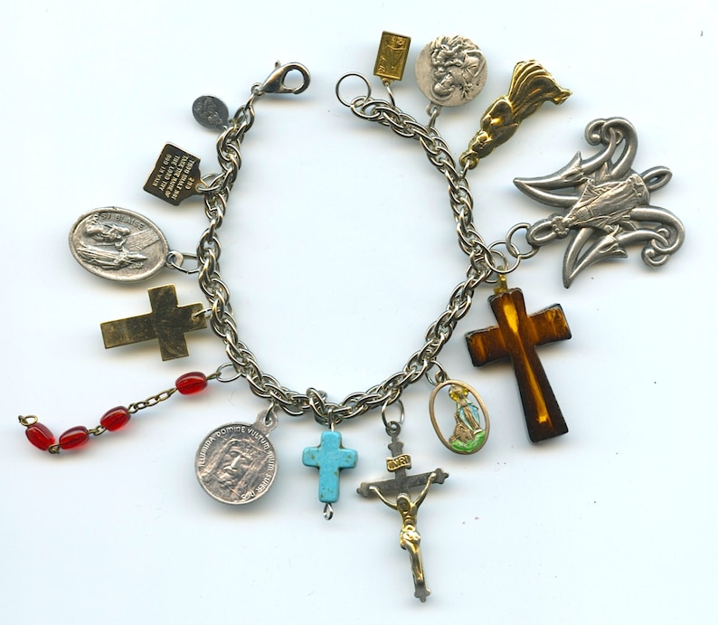 Vintage Religious Medals and Crosses Charm Bracelet Made With Etsy