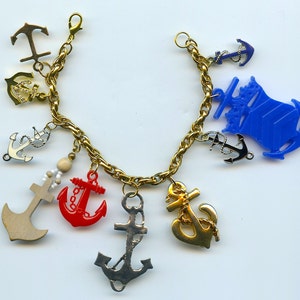 Nautical Ship&#39;s Anchors Theme Charm Bracelet Handmade Collectible Charms Sailing Ships Anchors