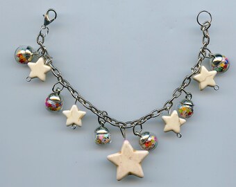 Bubble Star-bedelarmband met witte stenen kralen en bubble-bedels Gratis verzending