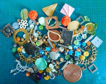 Destash Collection Junk Drawer of  100+ Jewelry Supplies for Repurpose or Jewelry Making or Assemblage Free Shipping