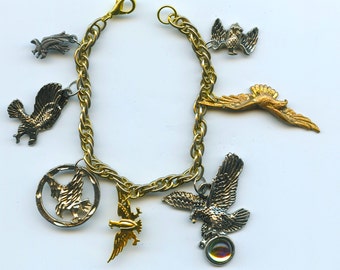 American Eagle Theme Charm Bracelet Made With Flea Market Treasures Original