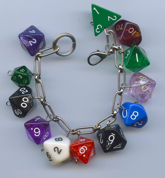 Role Playing Dice Charm Braclet With Recycled Items Some Dungeons and Dragons